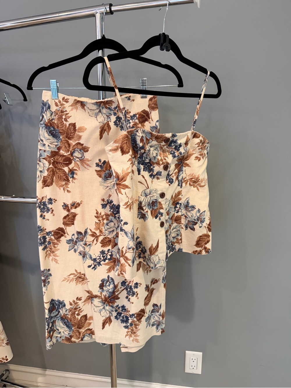 Abercrombie Cream Floral Strapless Linen-Blend Top & Midaxi Skirt Set, XS/XXS